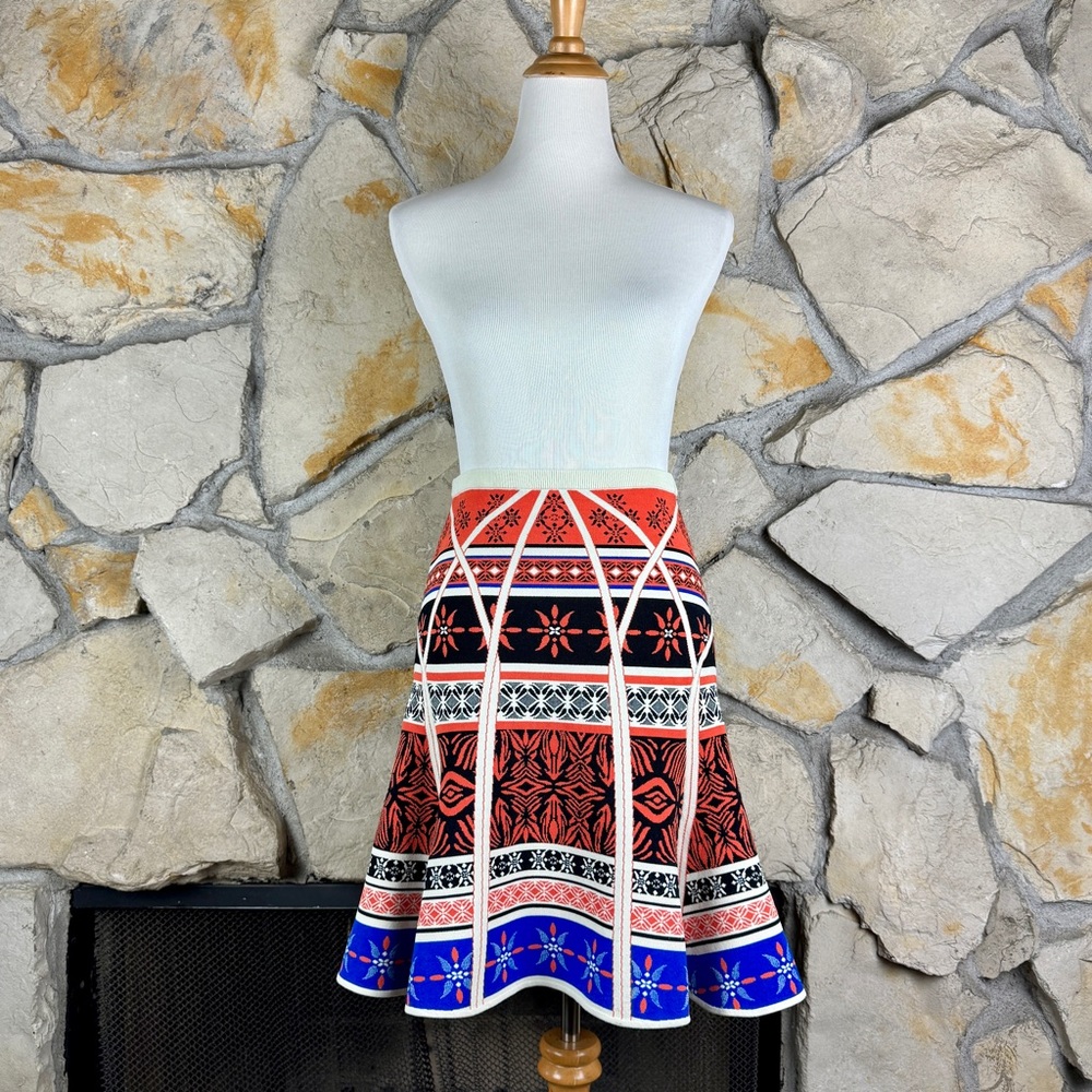 Diane Von Furstenburg Jaquard Knit Samara Desert Bands Fit and Flare Skirt | S